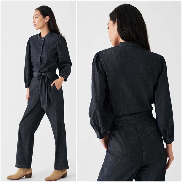 FAHERTY Charlotte Denim Dark-Wash Indigo Utilitarian Jumpsuit Size M (no belt) - Picture 1 of 8